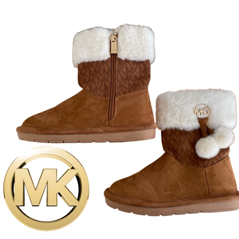 Michael Kors girls toddler brown snow boots with white faux fur